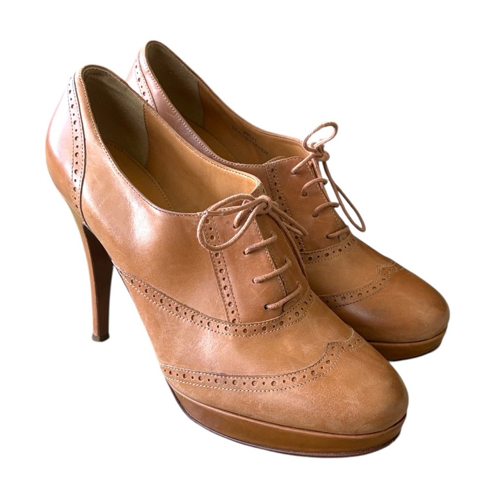 RARE J. Crew Y2K Italian Leather Pierce High Heel Oxford Heels in Warm Sienna  8